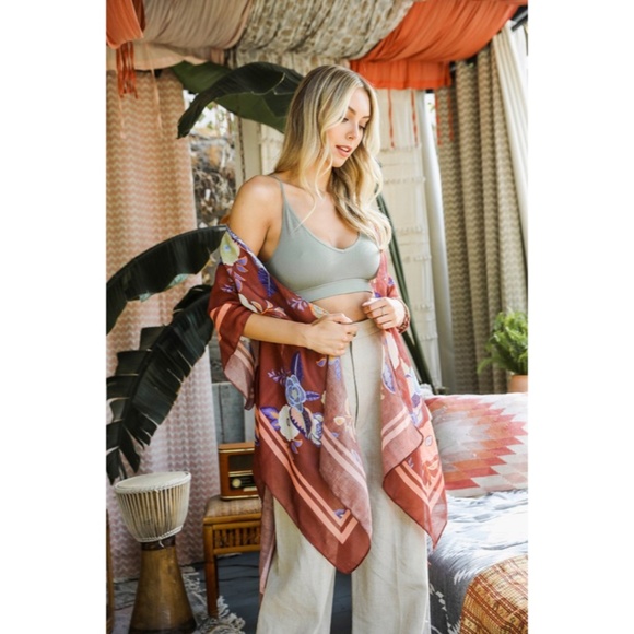 Tops - SOLD OUT Rust Blooms Floral Wallflower Spring Kimono Wrap Coverup Casual Top